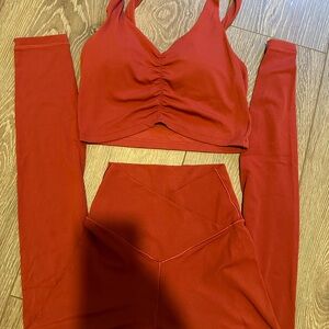 aerie Red High-Waist Leggings & Ruched Sports Bra Set